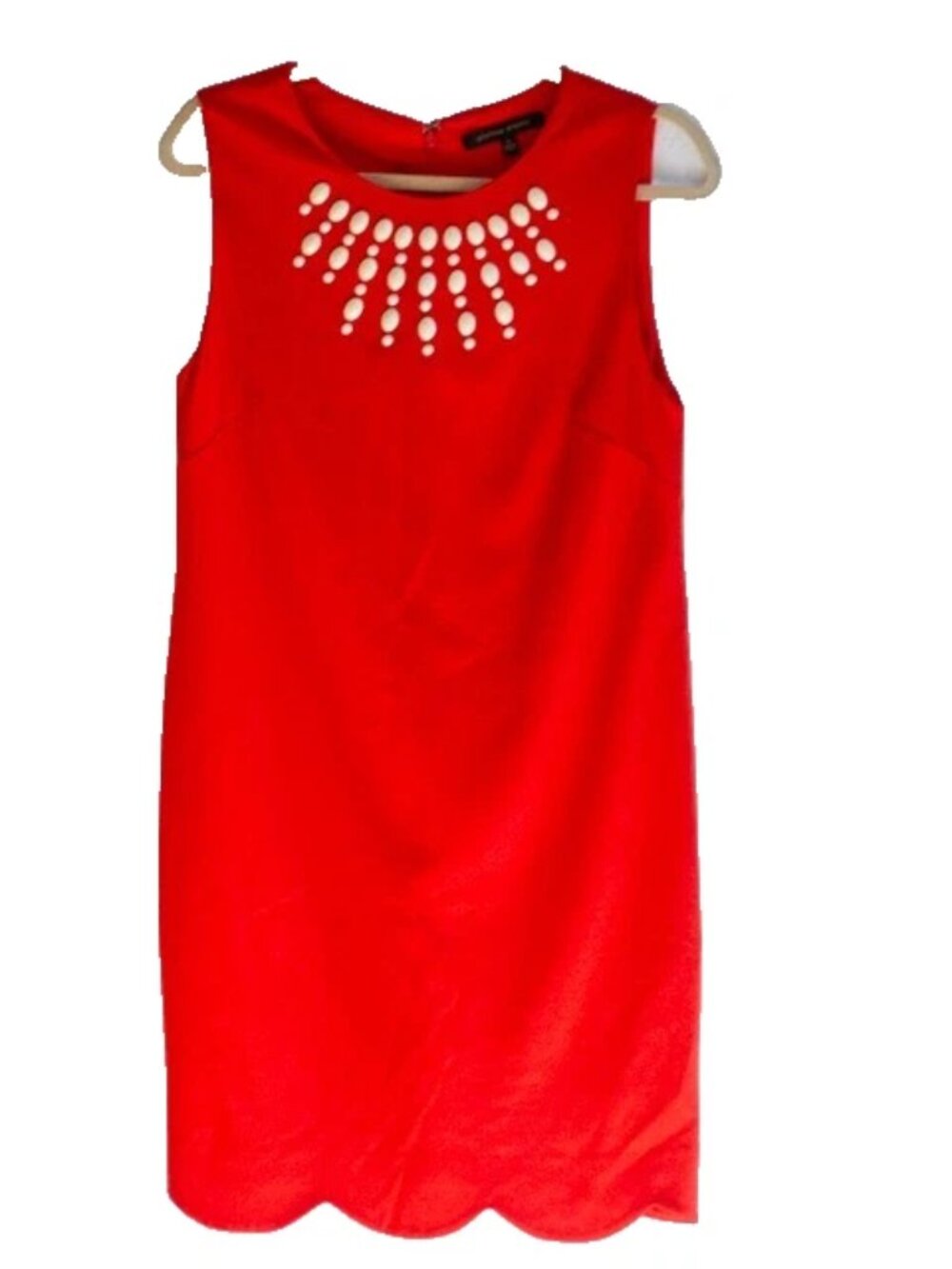 Vgt Cynthia Steffe Red Sleeveless Straight Dress 60s Style Embellish Beaded 12